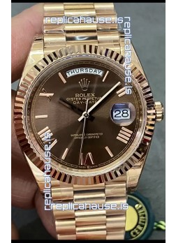 Rolex Day Date Presidential 18K Rose Gold Watch 40MM - Brown Dial 1:1 Mirror Quality