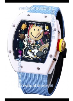 Richard Mille RM088 Smiley Tourbillon White Ceramic Casing Blue Nylon Strap Replica Watch 