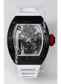 Richard Mille RM055 Black Carbon Casing White Rubber 1:1 Superclone Genuine Tourbillon Watch 