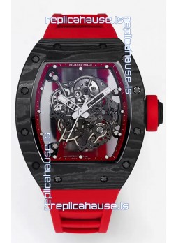 Richard Mille RM055 Black Carbon Casing Red Rubber 1:1 Superclone Genuine Tourbillon Watch 