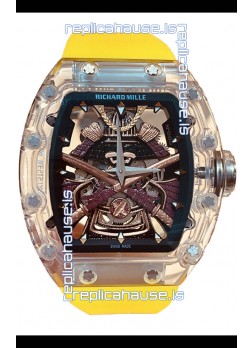Richard Mille RM047 Samurai Genuine Tourbillon Watch Yellow Strap in Sapphires Casing 