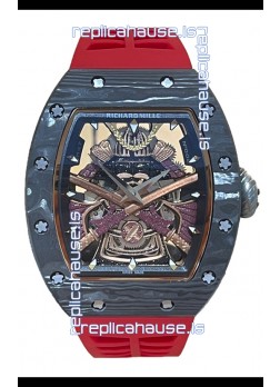 Richard Mille RM047 Samurai Genuine Tourbillon Watch in Carbon Casing Red Strap
