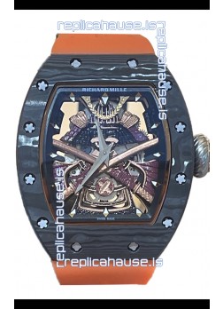 Richard Mille RM047 Samurai Genuine Tourbillon Watch in Carbon Casing Orange Strap