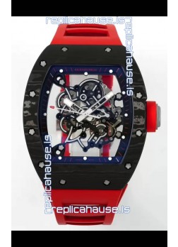 Richard Mille RM055 Black Carbon Casing Red Rubber Strap 1:1 Superclone Genuine Tourbillon Watch 