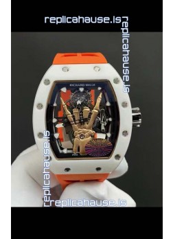Richard Mille RM66 Flying Genuine Tourbillon White Ceramic Orange Strap Superclone Replica Watch 