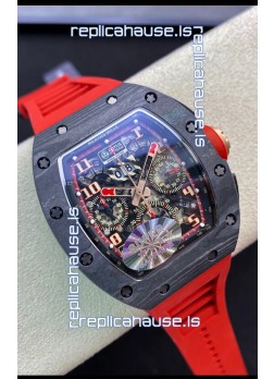 Richard Mille RM011 Felipe Massa 1:1 Mirror Black Forged Carbon Case Red Strap
