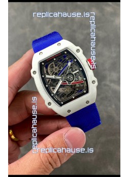 Richard Mille Super Clone RM67-02 Alexis Pinturault White Quartz TPT 37 Grams Watch Blue Strap