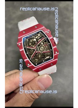 Richard Mille Super Clone RM67-02 Mutaz Barshim Red Carbon TPT 37 Grams Watch White Strap