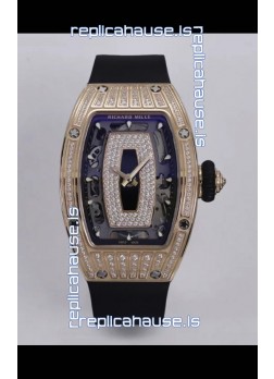Richard Mille Super Clone RM07-01 Diamonds Paved 904L Rose Gold Casing Automatic Replica Watch