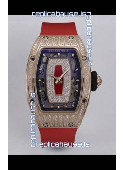 Richard Mille Super Clone RM07-01 Diamonds Paved 904L Rose Gold Casing Automatic Replica Watch