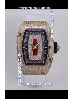 Richard Mille Super Clone RM07-01 Diamonds Paved 904L Rose Gold Casing Automatic Replica Watch