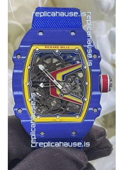 Richard Mille Super Clone RM67-02 Fernando Alonso Blue Carbon TPT 37 Grams Watch Blue Strap