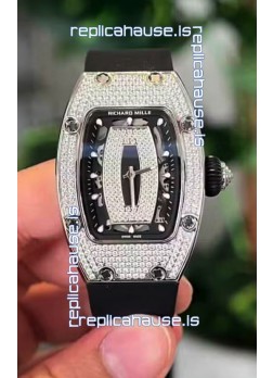 Richard Mille RM007 Diamonds Paved Black Dial 904L Steel Superclone Swiss Watch