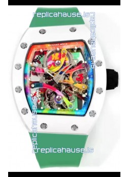 Richard Mille Super Clone RM68-01 White Ceramic Casing Green Strap Tourbillon Swiss Replica