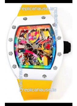Richard Mille Super Clone RM68-01 White Ceramic Casing Yellow Strap Tourbillon Swiss Replica