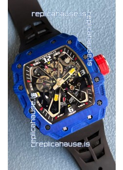 Richard Mille RM35-03 Rafael Nadal Edition Blue Carbon Fiber Casing 1:1 Mirror Replica Watch in Black Strap