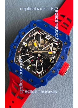 Richard Mille RM35-03 Rafael Nadal Edition Blue Carbon Fiber Casing 1:1 Mirror Replica Watch in Red Strap
