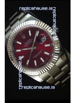 Rolex Datejust Japanese Replica Watch - Maroon Dial in 41MM with Oyster Strap