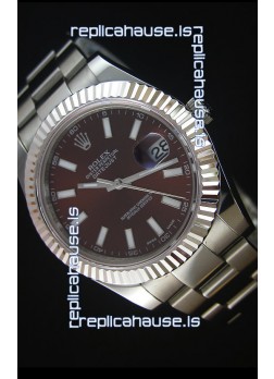 Rolex Datejust Japanese Replica Watch - Deep Red Dial in 41MM with Oyster Strap