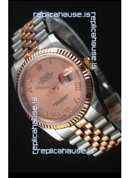 Rolex Datejust Replica Japanese Watch -  Two Tone Rose Gold Plating with Champange Dial in 36MM Casing