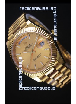 Rolex Day Date Japanese Replica Watch - Yellow Gold Casing in Gold Dial 40MM