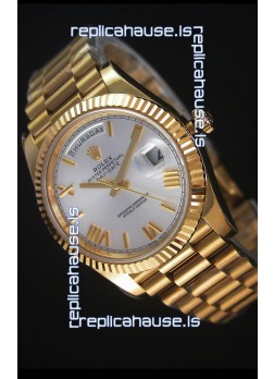 Rolex Day Date Japanese Replica Watch - Yellow Gold Casing in Steel Dial 40MM