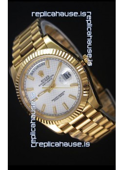 Rolex Day Date Japanese Replica Watch - Yellow Gold Casing in Steel Patterned Dial 40MM