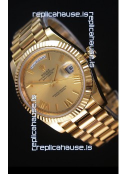 Rolex Day Date Japanese Replica Watch - Yellow Gold Casing in Gold Dial 40MM