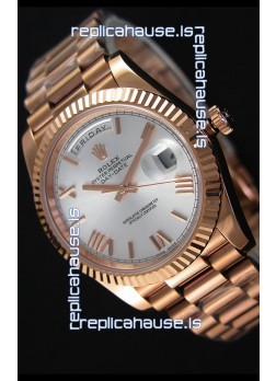 Rolex Day Date Japanese Replica Watch - Rose Gold Casing in Steel Dial 40MM