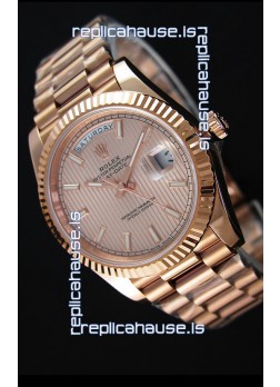 Rolex Day Date Japanese Replica Watch - Rose Gold Casing in Gold Dial 40MM