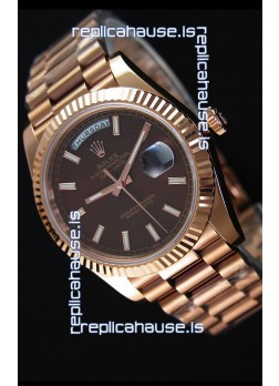 Rolex Day Date Japanese Replica Watch - Rose Gold Casing in Maroon Dial 40MM