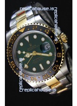 Rolex GMT Masters Japanese Replica Watch in Two Tone Rose Gold Casing Green Dial