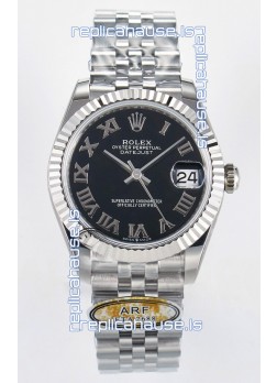 Rolex Super Clone Datejust ETA 2688 Movement 31MM Stainless Steel Black Roman Dial Watch 