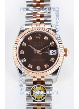 Rolex Super Clone Datejust ETA 2688 Movement 31MM Two Tone Rose Gold Swiss Brown Dial