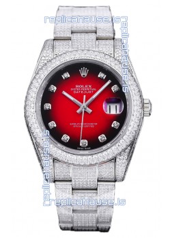 Rolex Datejust 41MM Swiss Replica - Iced Out Edition in Red Dial 