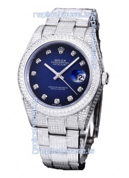 Rolex Datejust 41MM Swiss Replica - Iced Out Edition in Blue Dial 
