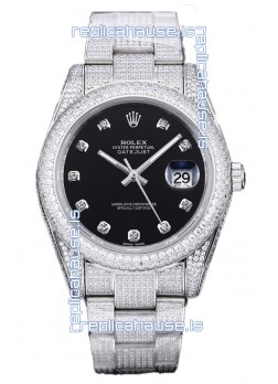 Rolex Datejust 41MM Swiss Replica - Iced Out Edition in Black Dial 
