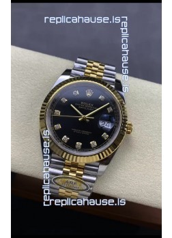 Rolex Datejust M126333 41MM ETA3235 72 Hours Power Black Diamonds Dial Jubilee 1:1 Mirror Replica Yellow Gold 904L Steel