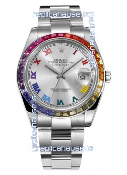 Rolex Datejust 41MM Swiss Replica Watch - 904L Steel in Rainbow Bezel 