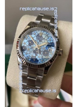 Rolex Datejust Ladies 31MM Cal.3135 Movement Swiss Replica Blue Motif Oyster Strap in 904L Steel Casing