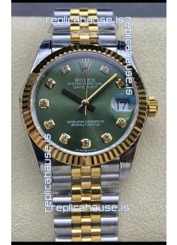 Rolex Datejust 31MM Swiss Watch in 904L Steel Two Tone Yellow Green Dial 1:1 Mirror Replica