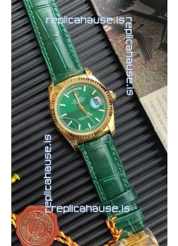 Rolex Day Date Yellow Gold Casing Watch in Green Strap 36MM - 1:1 Mirror Quality 