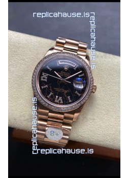 Rolex Day Date Super Clone Rose Gold Eisenkiesel Dial Diamonds Numerals Watch 36MM - 1:1 Mirror Quality