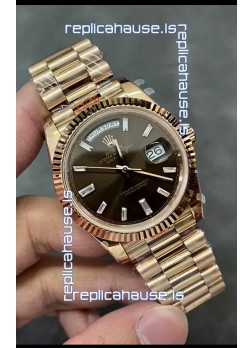 Rolex Day Date 40MM 228235 Rose Gold in Dark Brown Dial 1:1 Mirror Replica Watch