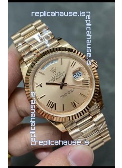 Rolex Day Date 40MM 228235 Rose Gold in Gold Roman Dial 1:1 Mirror Replica Watch