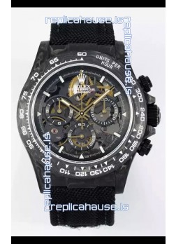 Rolex Daytona Super Clone DiW Skeleton Carbon Edition Watch - Forged Carbon Casing Black Strap 1:1 Mirror Replica