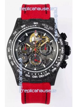 Rolex Daytona Super Clone DiW Skeleton Carbon Edition Watch - Forged Carbon Casing Red Strap 1:1 Mirror Replica