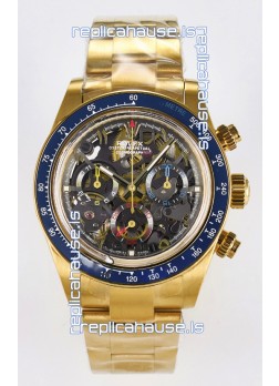 Rolex Daytona Super Clone Artisans De Geneve Yellow Gold Watch Blue Bezel Skeleton Watch 