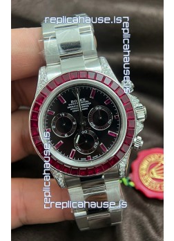 Rolex Daytona Super Clone White Gold Casing Maroon Dial Cal.4131 Movement Watch Custom Sapphires Bezel