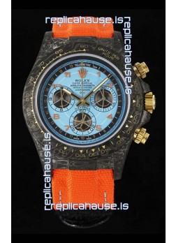 Rolex Daytona Super Clone Watch in Blue Dial Black Carbon Casing 1:1 Mirror Replica